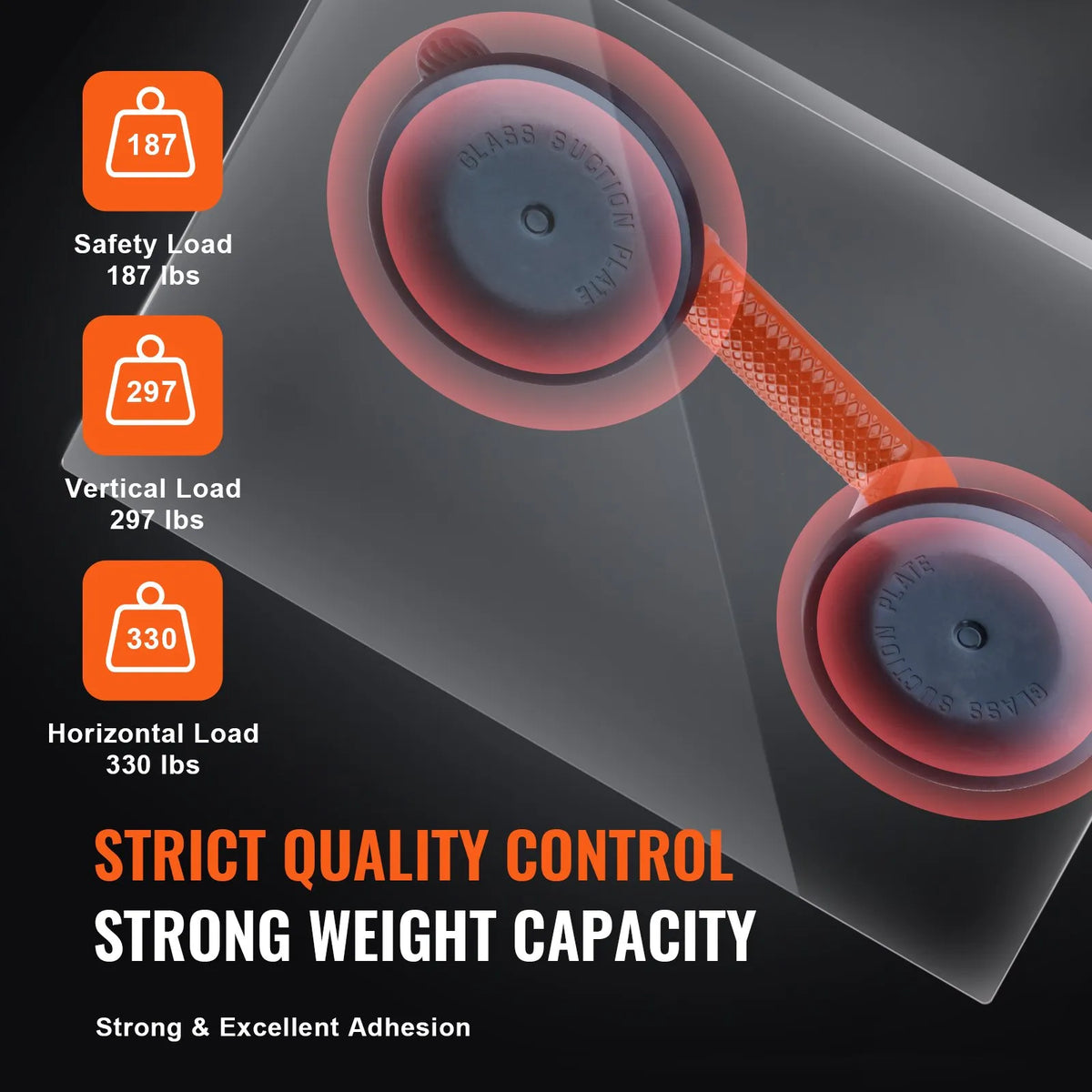 VEVOR Glass Vacuum Suction Cup, 11.9 cm, 2-Piece Set, 149.7 kg Lifting Capacity, Vacuum Suction Cup with Aluminium Handle, Reinforced Industrial Lifting Tool for Moving Glass, Granite, Tiles, Metal and Wood Panels