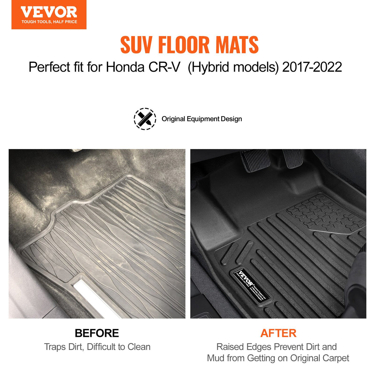 VEVOR automašīnas grīdas paklāji Honda CR-V Hybrid (2017-2022), 3 габ., TPE