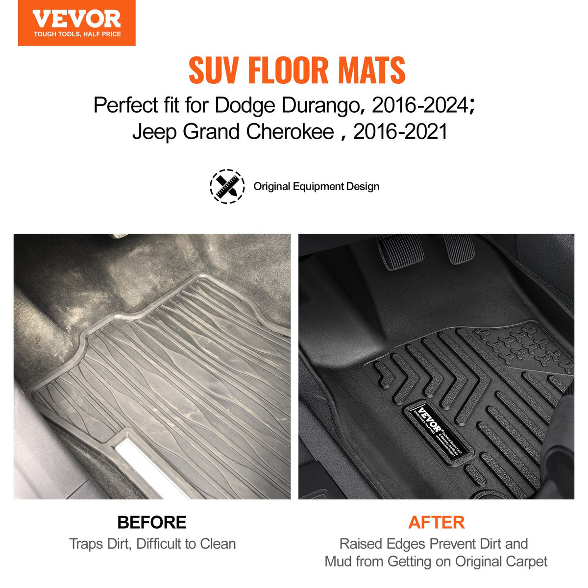 VEVOR Car Floor Mats for Dodge Durango / Jeep Grand Cherokee (2016–2024), 3 pcs
