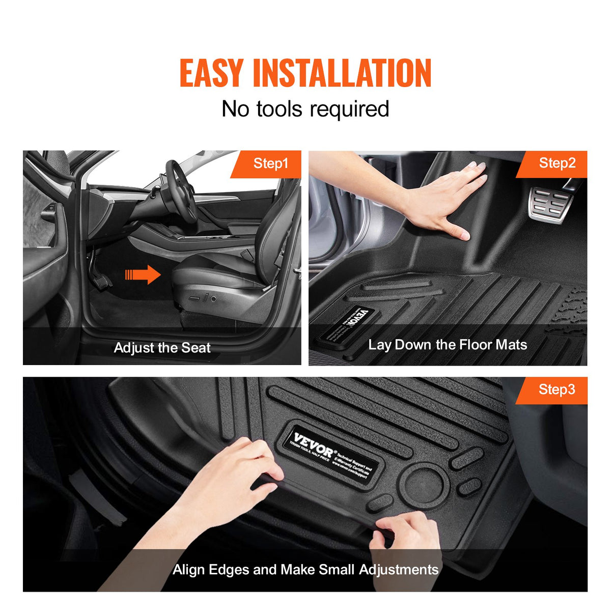 VEVOR Car Floor Mats for Tesla Model Y (2021–2024), 3 pcs, TPE