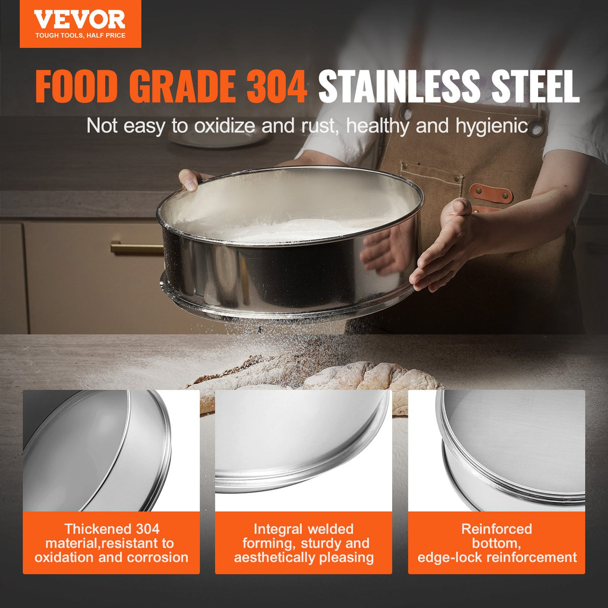 VEVOR flour sieve 150 mesh, stainless steel