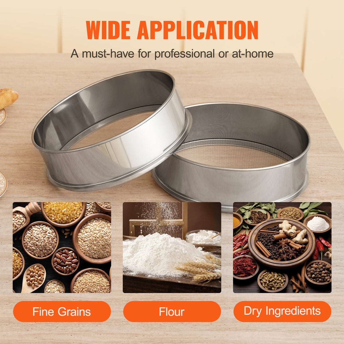 VEVOR flour sieve 150 mesh, stainless steel