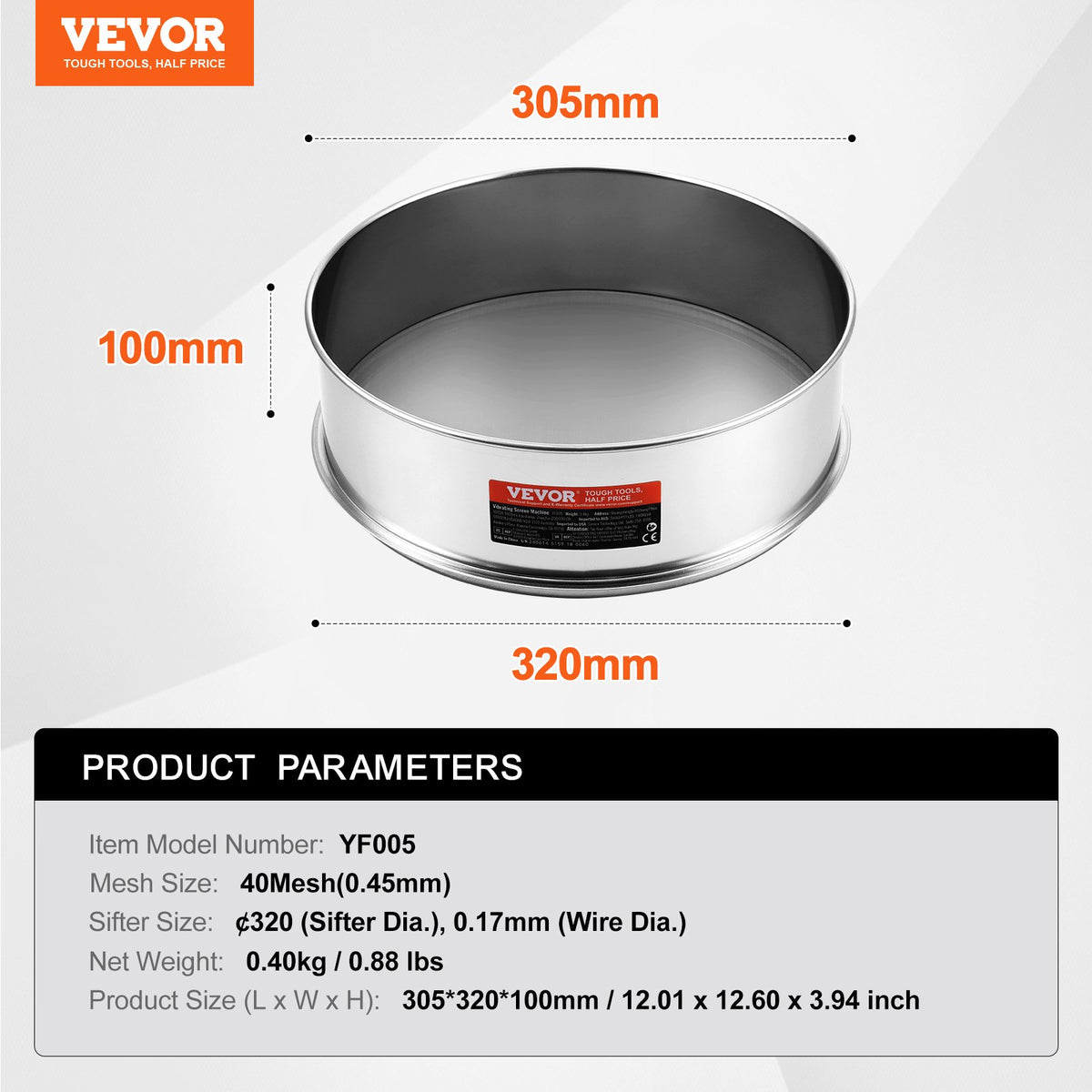 VEVOR flour sieve 40 mesh, stainless steel, for cake baking