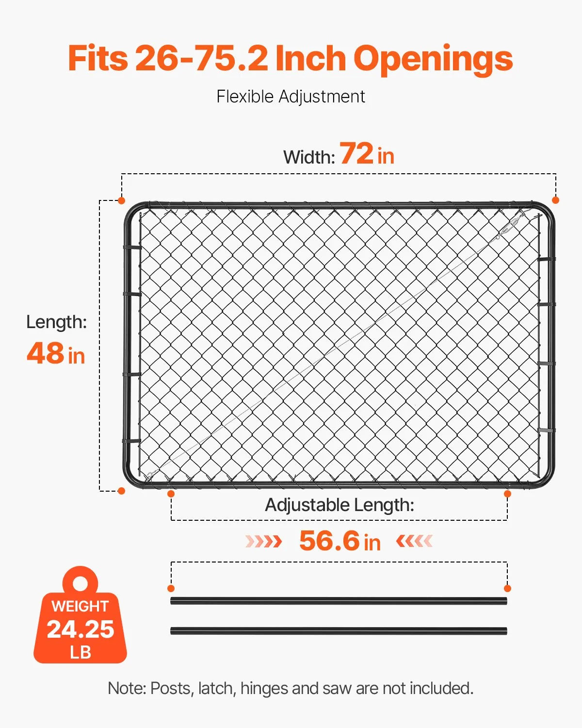 Mesh Fence Gate 0.67–1.83 × 1.83 m, for Garden (Posts Not Included)