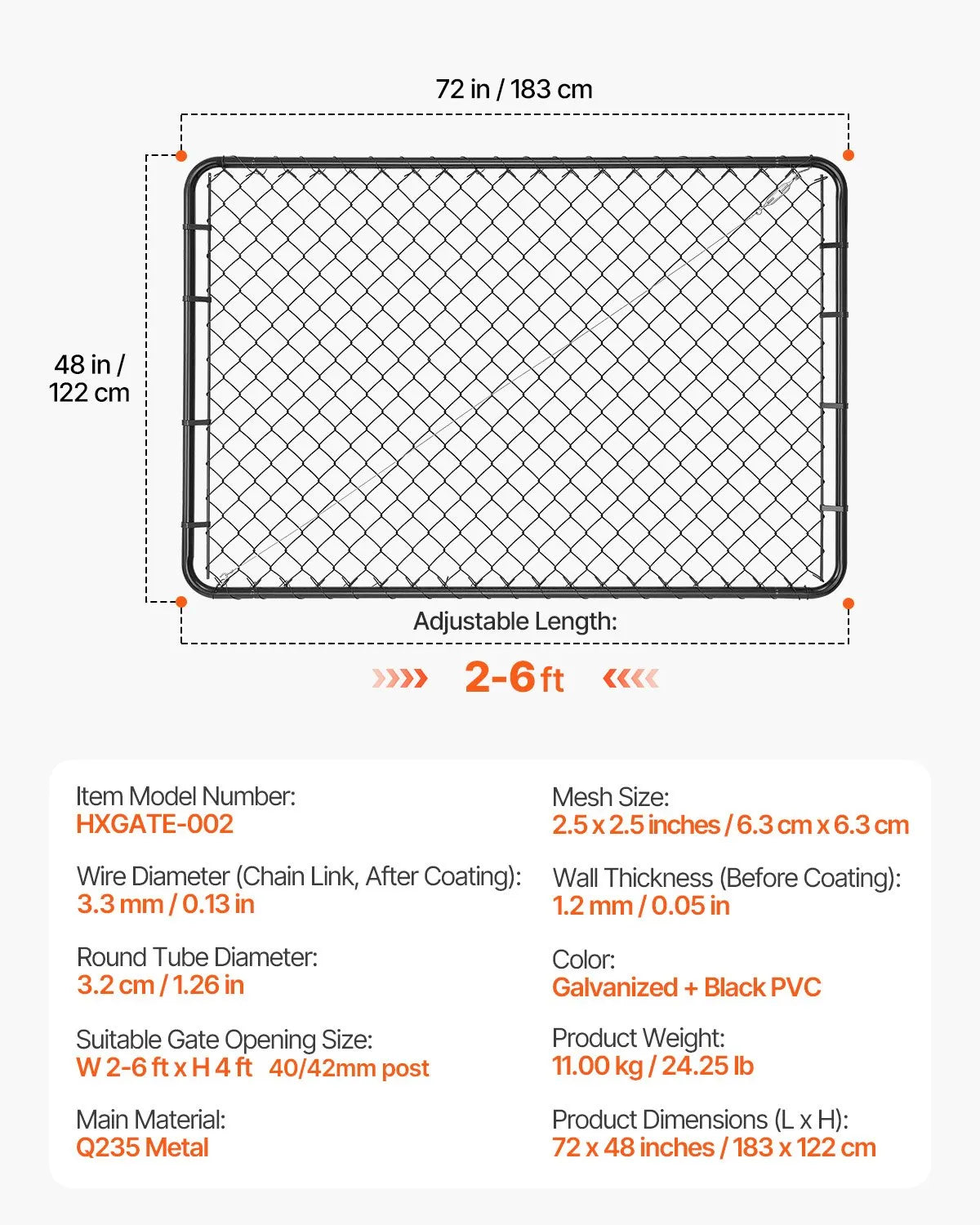 Mesh Fence Gate 0.67–1.83 × 1.83 m, for Garden (Posts Not Included)
