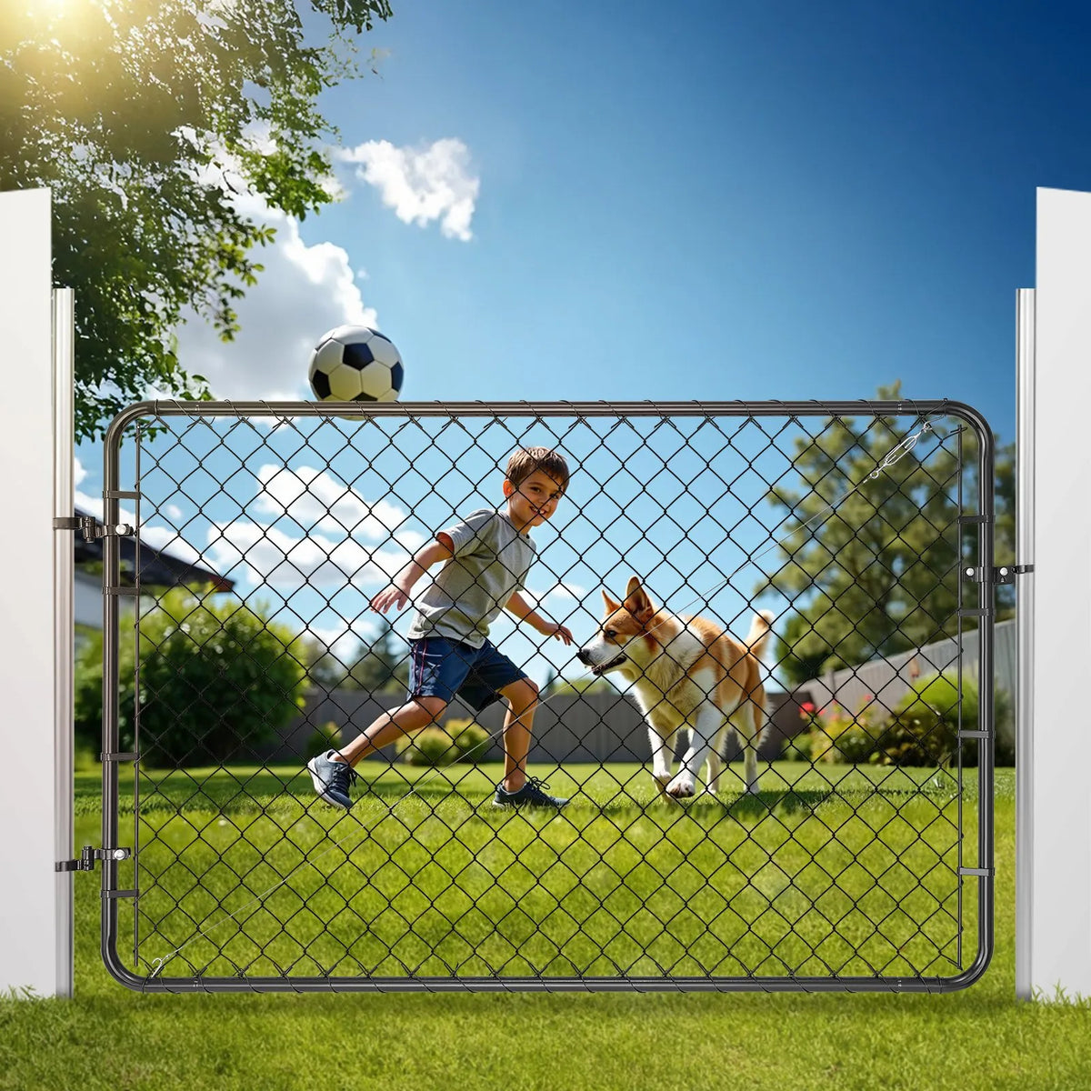 Mesh Fence Gate 0.67–1.83 × 1.83 m, for Garden (Posts Not Included)