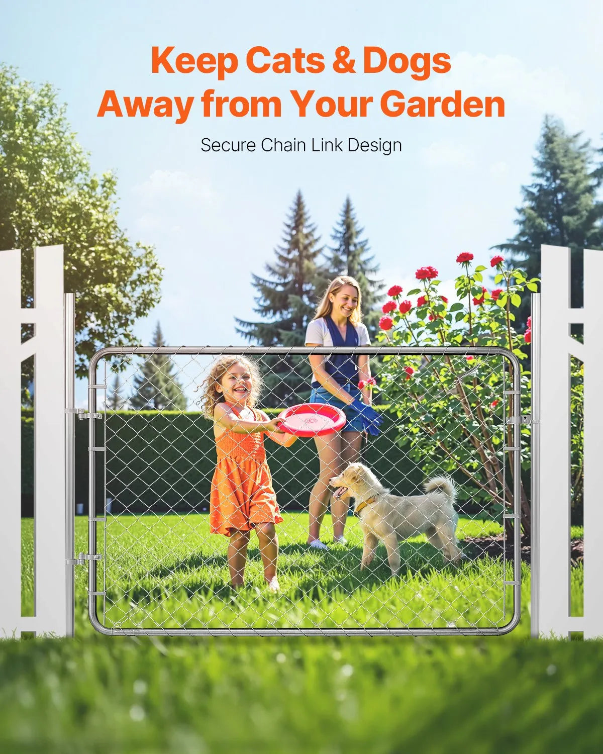 Chain Link Fence Gate 183 × 122 cm, Adjustable, Galvanised, Rust-Resistant, Suitable for 67–183 cm × 183 cm Opening, Posts Not Included