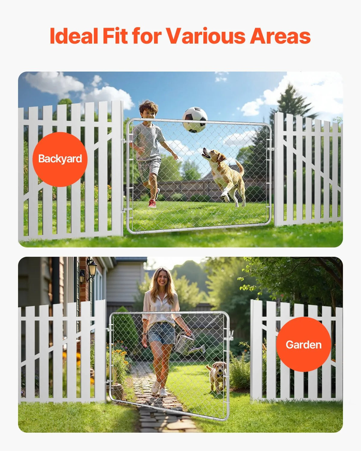 Chain Link Fence Gate 183 × 122 cm, Adjustable, Galvanised, Rust-Resistant, Suitable for 67–183 cm × 183 cm Opening, Posts Not Included