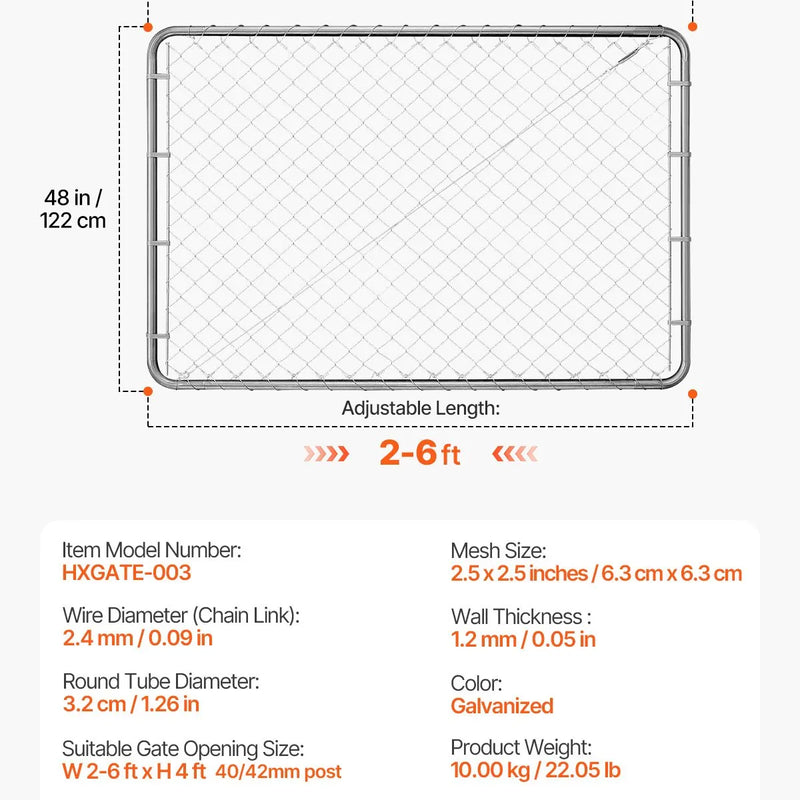 Ķēžu posmu žoga vārti 183 × 122 cm, regulējami, cinkoti, rūsas izturīgi, piemēroti 67-183 cm × 183 cm atvērumam, stabi nav iekļauti