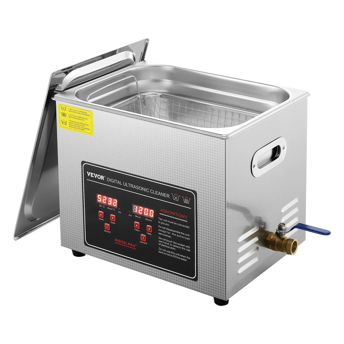 VEVOR 10 l Ultrasonic Cleaner with Digital Timer and Heater, Professional Ultrasonic Jewellery Cleaner, Stainless Steel Heated Cleaning Machine for Glasses, Watches, Rings, Small Parts and PCBs