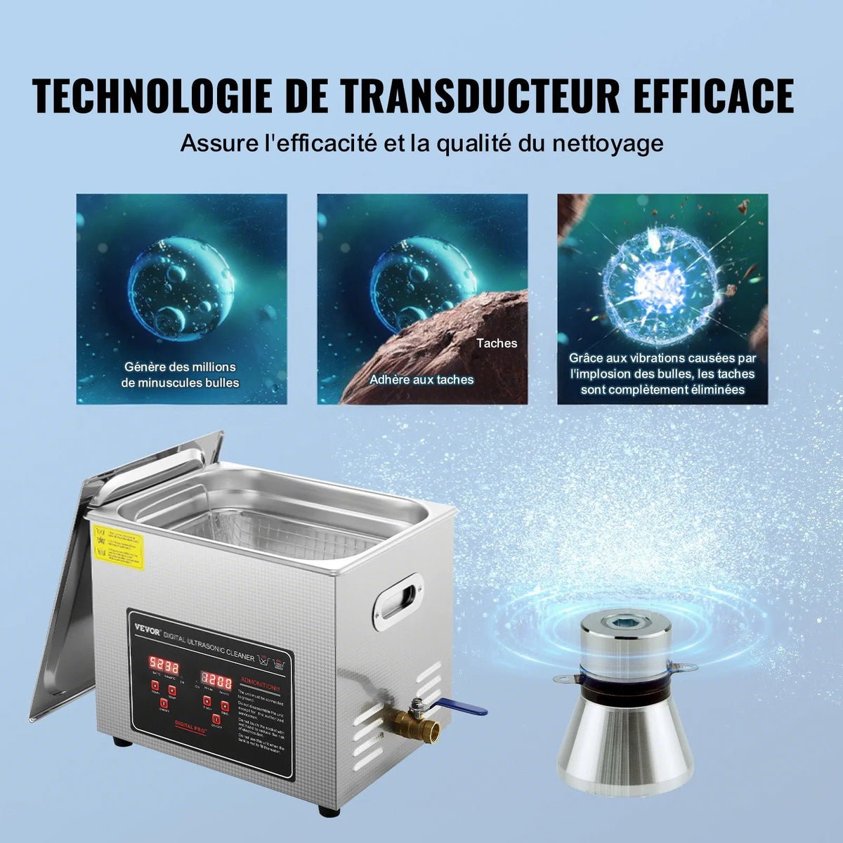 VEVOR 10 l Ultrasonic Cleaner with Digital Timer and Heater, Professional Ultrasonic Jewellery Cleaner, Stainless Steel Heated Cleaning Machine for Glasses, Watches, Rings, Small Parts and PCBs