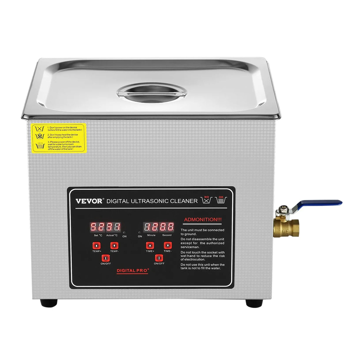 VEVOR 10 l Ultrasonic Cleaner with Digital Timer and Heater, Professional Ultrasonic Jewellery Cleaner, Stainless Steel Heated Cleaning Machine for Glasses, Watches, Rings, Small Parts and PCBs