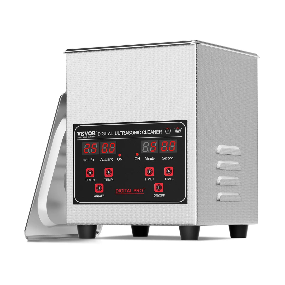VEVOR Ultrasonic Cleaner 1.3 L with Heater and Timer, Professional Digital 40 kHz Cavitation Cleaner with Basket, 50 W, Watches, Glasses, Jewellery, Dentures, Industrial Parts and Tools