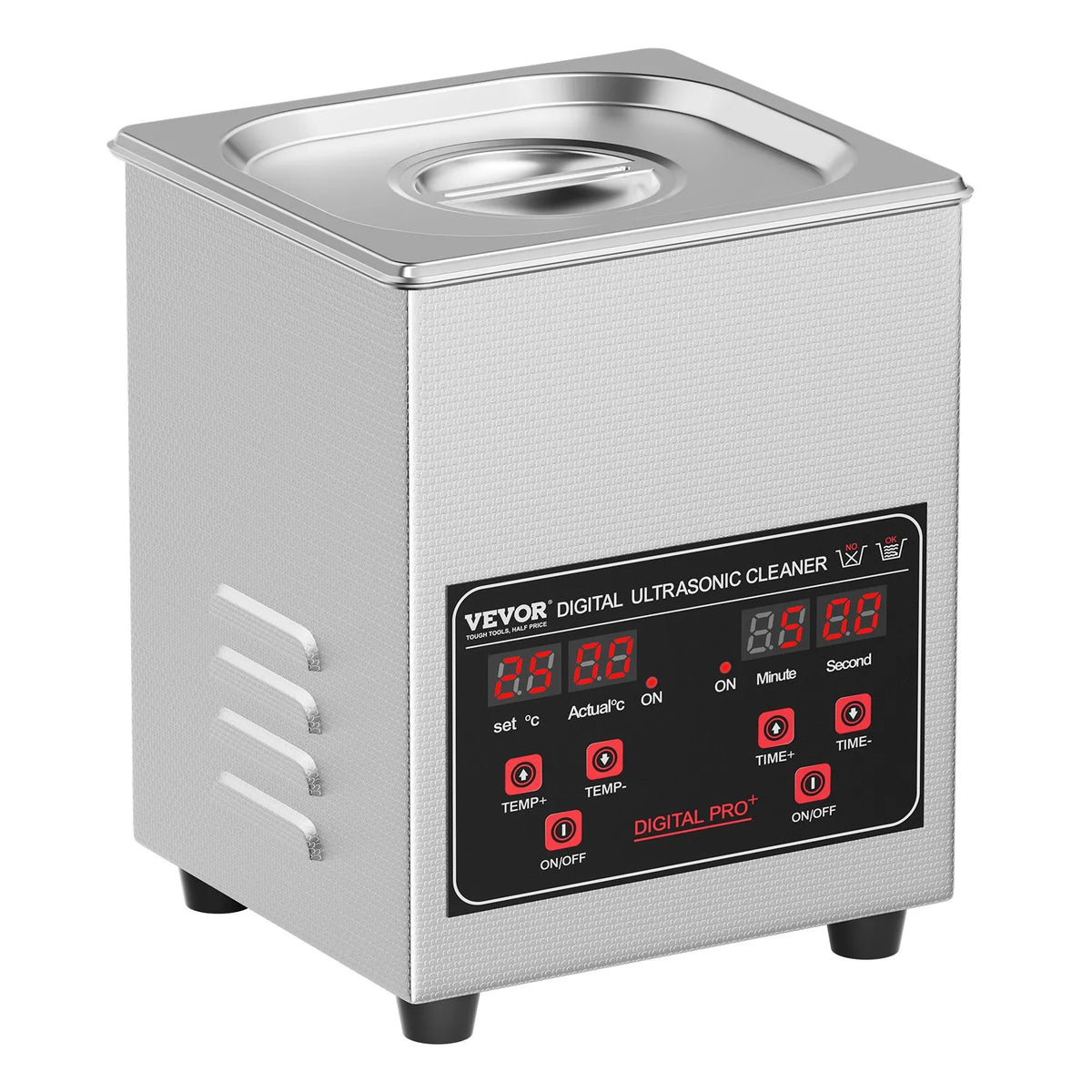 VEVOR Ultrasonic Cleaner 1.3 L with Heater and Timer, Professional Digital 40 kHz Cavitation Cleaner with Basket, 50 W, Watches, Glasses, Jewellery, Dentures, Industrial Parts and Tools