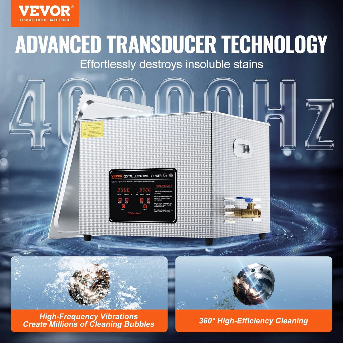 VEVOR 15 L Ultrasonic Cleaner, Professional 360 W Cleaning Machine with Timer and Heater, 40 kHz Digital Ultrasonic Cleaner with Basket, Watches, Glasses, Jewellery, Dentures, Industrial Parts and Tools