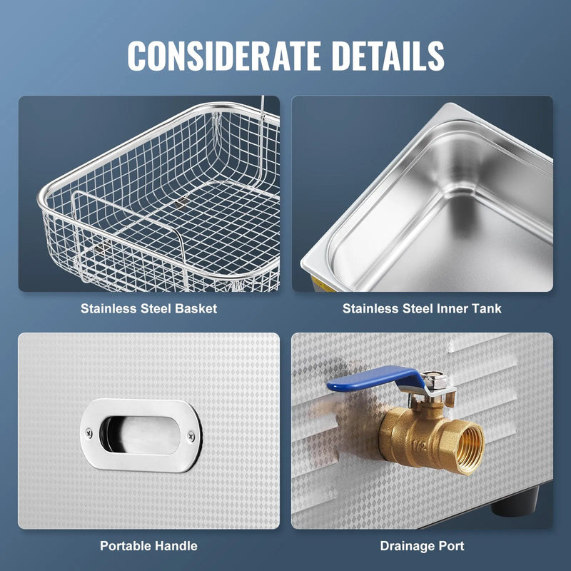 VEVOR 15 l ultraskaņas tīrītājs, profesionāla 360 W tīrīšanas iekārta ar taimeri un sildītāju, 40 kHz digitālais ultraskaņas tīrītājs ar grozu, pulksteņiem, brillēm, rotaslietām, zobu kapēm, rūpnieciskām detaļām un instrumentiem