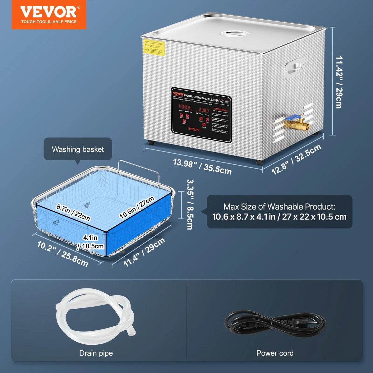 VEVOR 15 L Ultrasonic Cleaner, Professional 360 W Cleaning Machine with Timer and Heater, 40 kHz Digital Ultrasonic Cleaner with Basket, Watches, Glasses, Jewellery, Dentures, Industrial Parts and Tools