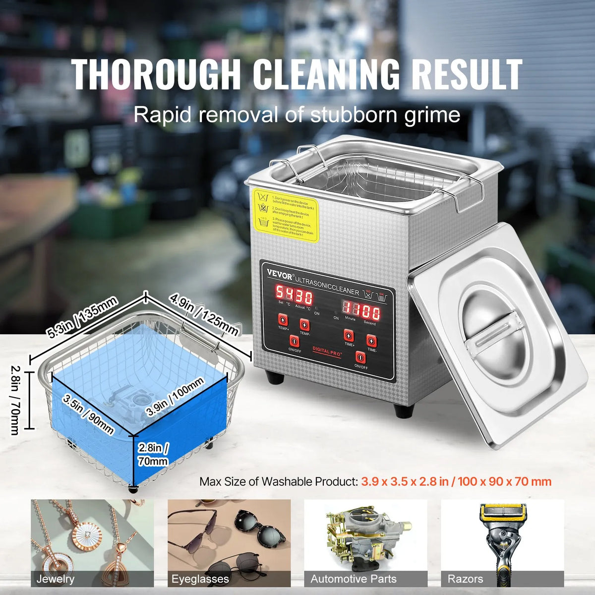 VEVOR Ultrasonic Cleaner with Digital Timer and Heater, Professional Ultrasonic Cleaning Machine for Jewellery, Stainless Steel Heated Device for Glasses, Watches, Rings, Small Parts and Electronics, 2 l
