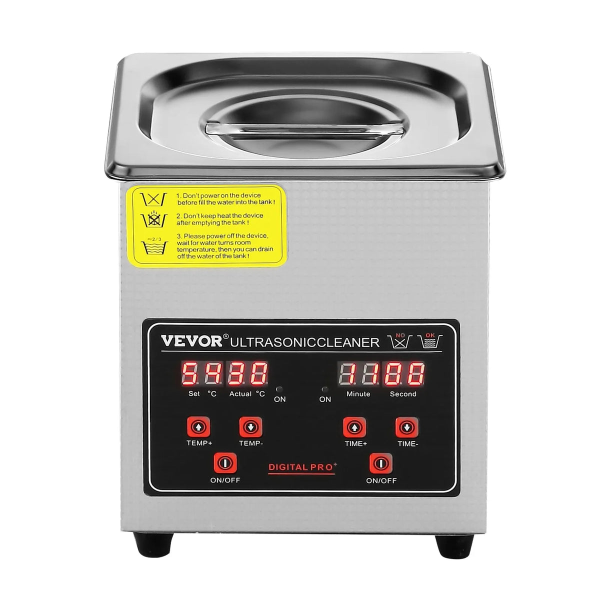 VEVOR Ultrasonic Cleaner with Digital Timer and Heater, Professional Ultrasonic Cleaning Machine for Jewellery, Stainless Steel Heated Device for Glasses, Watches, Rings, Small Parts and Electronics, 2 l