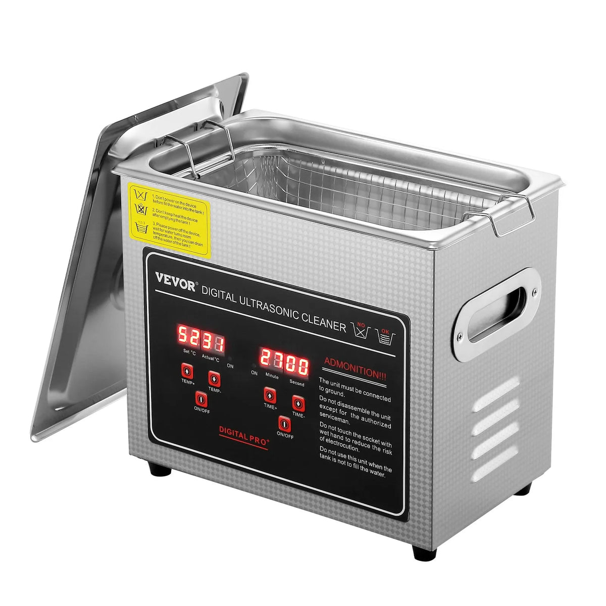 VEVOR 3 L Ultrasonic Cleaner with Digital Timer and Heater, Professional Ultrasonic Jewellery Cleaner, Stainless Steel Heated Cleaning Machine for Glasses, Watches, Rings, Small Parts and PCBs
