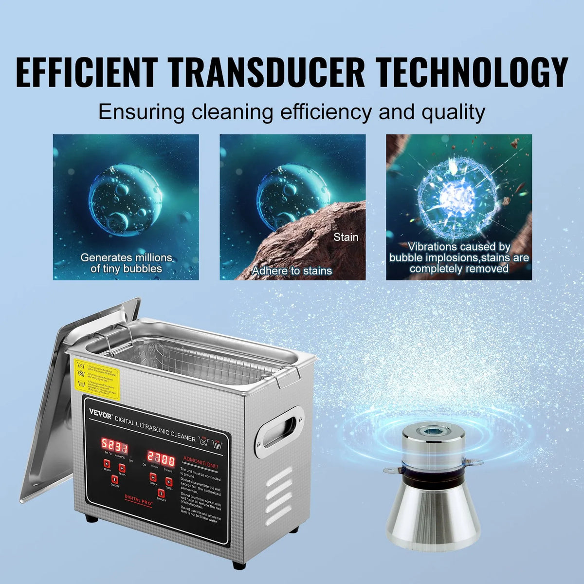 VEVOR 3 L Ultrasonic Cleaner with Digital Timer and Heater, Professional Ultrasonic Jewellery Cleaner, Stainless Steel Heated Cleaning Machine for Glasses, Watches, Rings, Small Parts and PCBs
