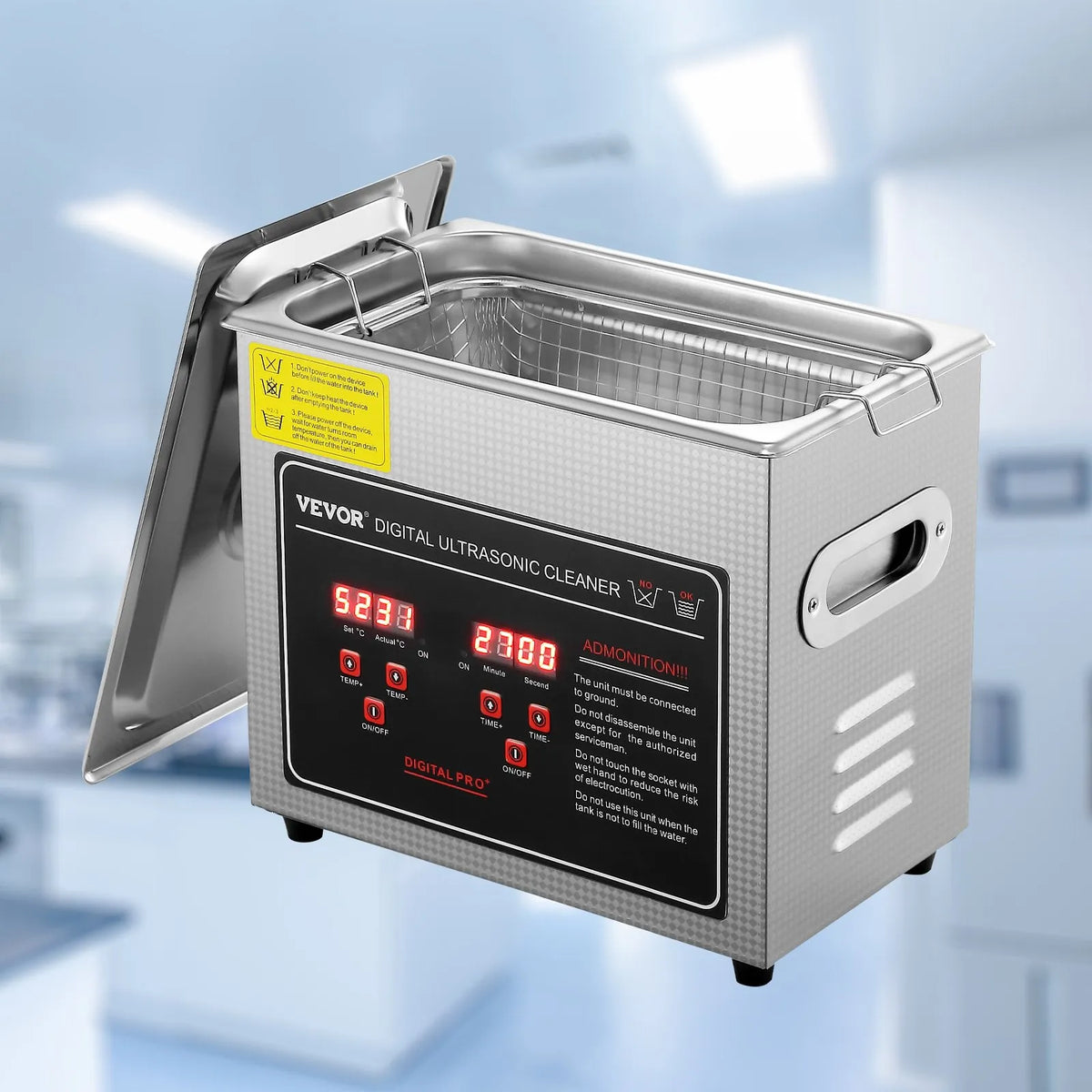 VEVOR 3 L Ultrasonic Cleaner with Digital Timer and Heater, Professional Ultrasonic Jewellery Cleaner, Stainless Steel Heated Cleaning Machine for Glasses, Watches, Rings, Small Parts and PCBs