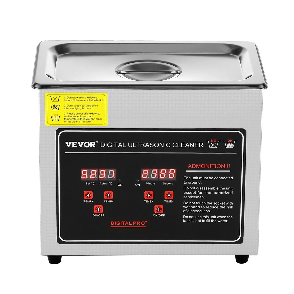 VEVOR 3 L Ultrasonic Cleaner with Digital Timer and Heater, Professional Ultrasonic Jewellery Cleaner, Stainless Steel Heated Cleaning Machine for Glasses, Watches, Rings, Small Parts and PCBs