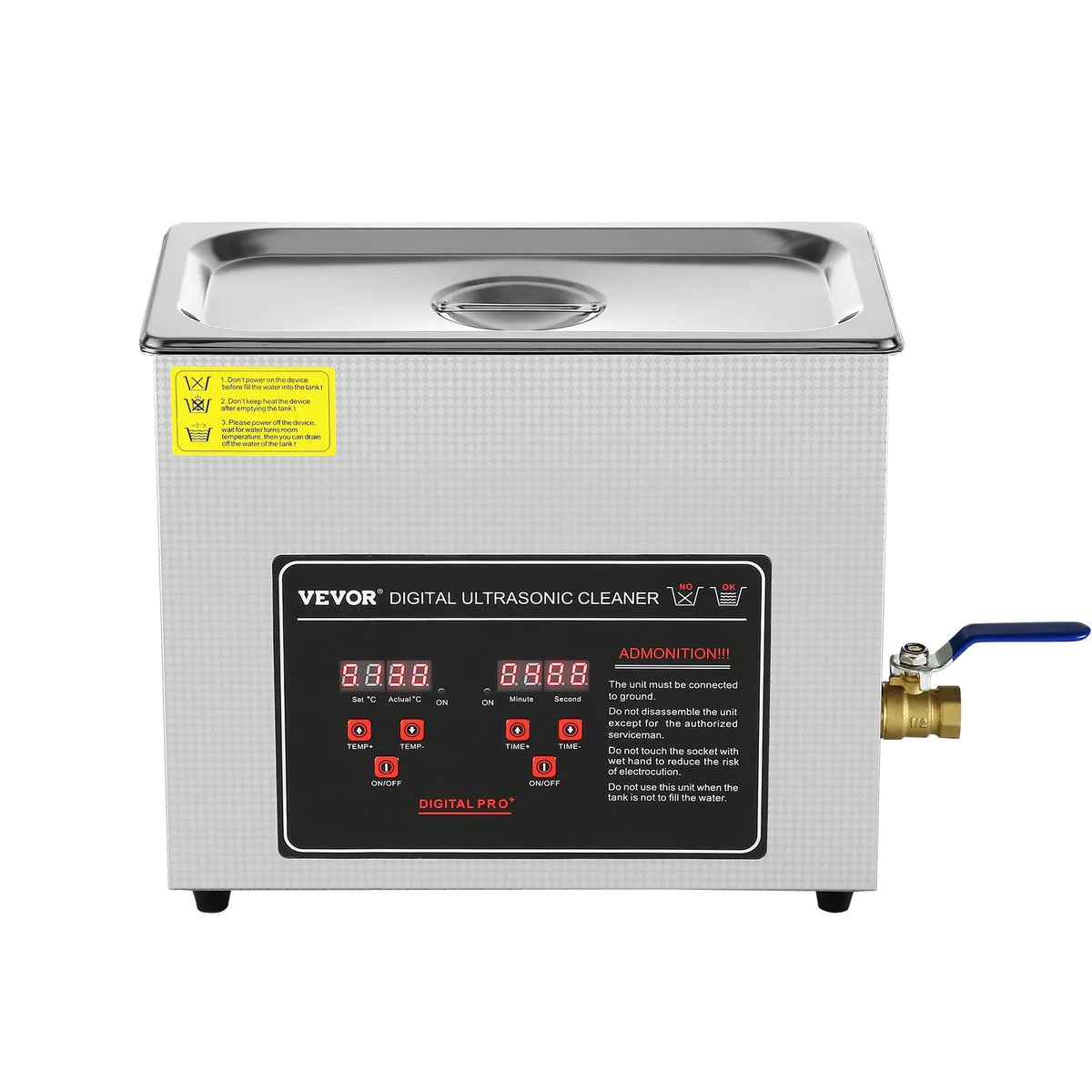 VEVOR Ultrasonic Cleaner with Digital Timer and Heating, Professional Ultrasonic Jewellery Cleaner, Stainless Steel Heated Cleaning Machine for Glasses, Watches, Rings, Small Parts and Circuit Boards, 6 L