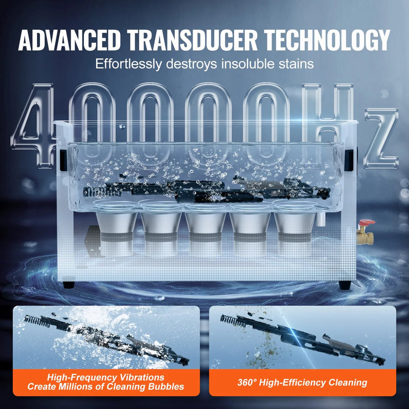 VEVOR 10 l ultraskaņas ierocis tīrītājs, 300 W profesionāla ultraskaņas tīrīšanas iekārta ar taimeri un sildītāju, 40 kHz digitālais ultraskaņas tīrītājs ar grozu ierocim, patronām un militārajiem piederumiem