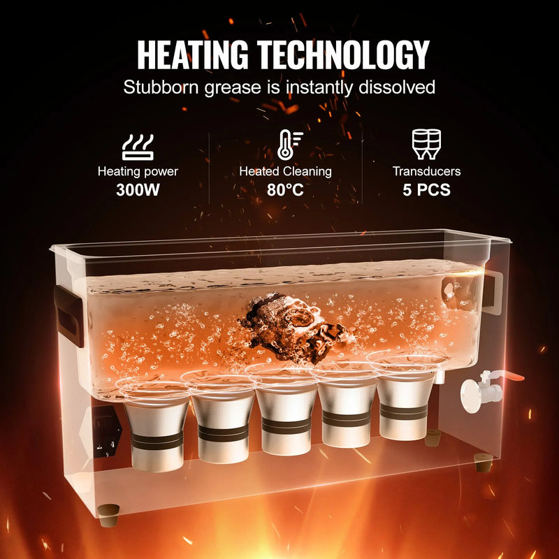 VEVOR 10 l ultraskaņas ierocis tīrītājs, 300 W profesionāla ultraskaņas tīrīšanas iekārta ar taimeri un sildītāju, 40 kHz digitālais ultraskaņas tīrītājs ar grozu ierocim, patronām un militārajiem piederumiem