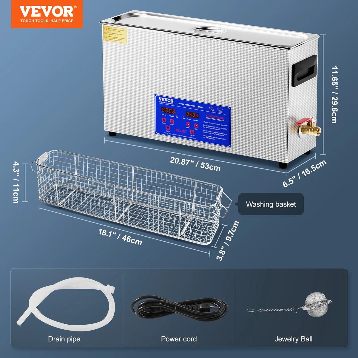 VEVOR 10 L Ultrasonic Cleaner, 300 W Professional Ultrasonic Cleaning Machine with Timer and Heater, 40 kHz Digital Ultrasonic Cleaner with Basket for Guns, Cartridges and Military Accessories