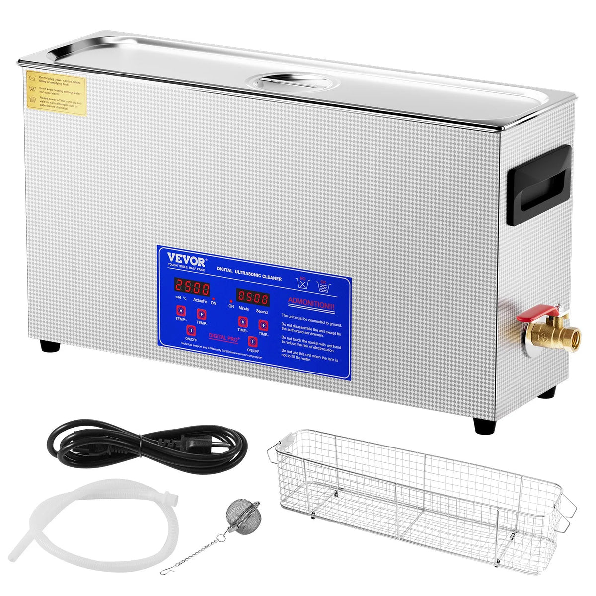 VEVOR 10 L Ultrasonic Cleaner, 300 W Professional Ultrasonic Cleaning Machine with Timer and Heater, 40 kHz Digital Ultrasonic Cleaner with Basket for Guns, Cartridges and Military Accessories