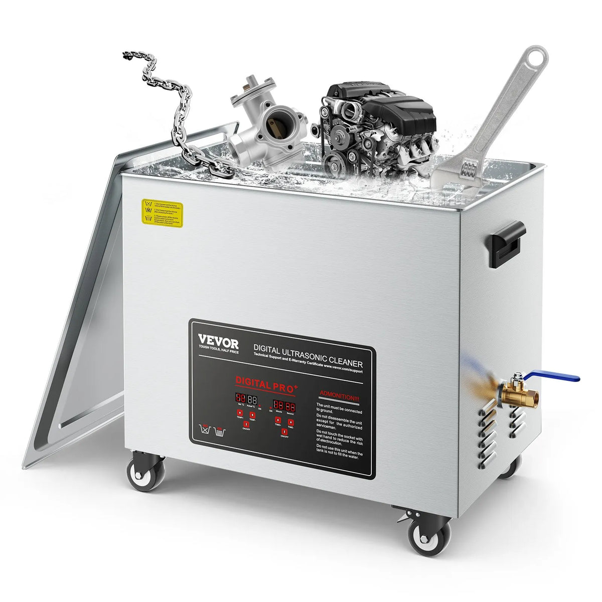 VEVOR Ultrasonic Cleaner 50 l, Professional Ultrasonic Cleaning Machine with Cleaning Basket and Digital Display, 840 W Stainless Steel Cleaning Equipment with Wheels for Industrial Parts and Carburettors
