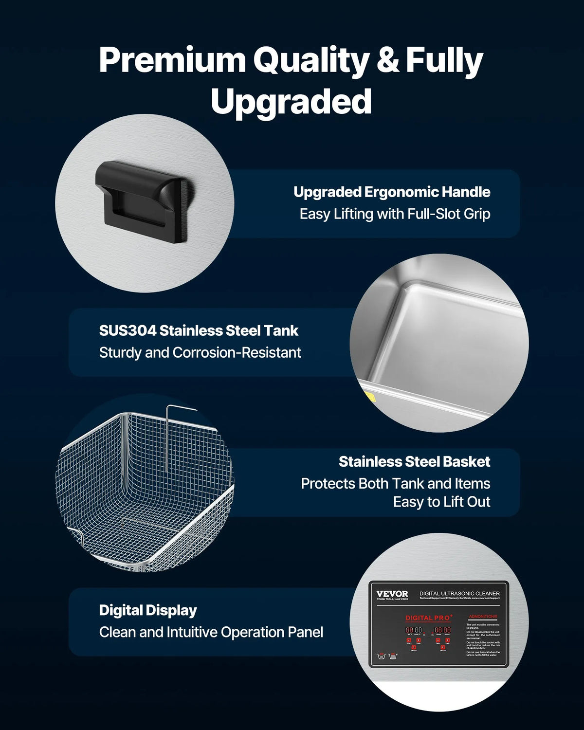 VEVOR Ultrasonic Cleaner 50 l, Professional Ultrasonic Cleaning Machine with Cleaning Basket and Digital Display, 840 W Stainless Steel Cleaning Equipment with Wheels for Industrial Parts and Carburettors