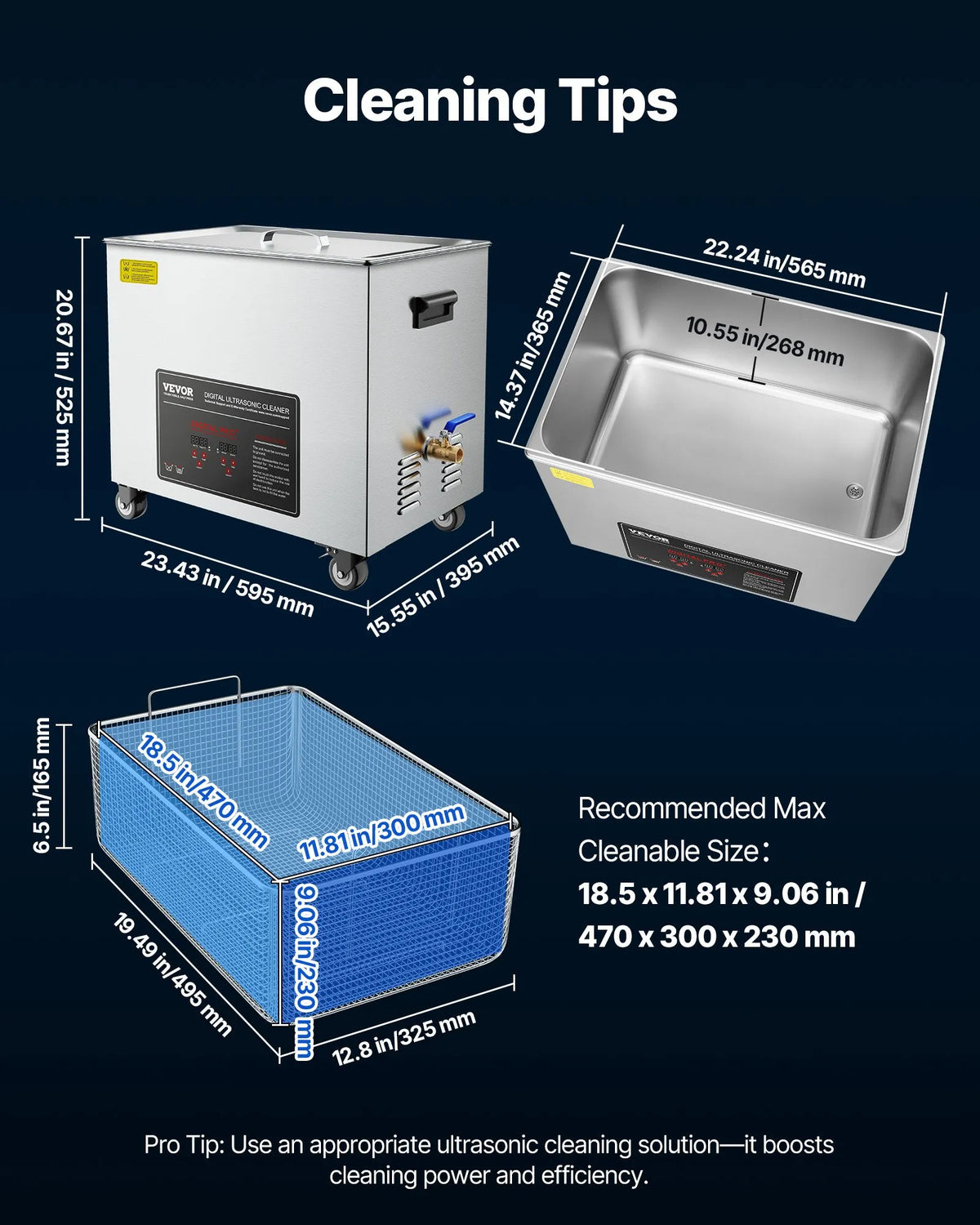 VEVOR Ultrasonic Cleaner 50 l, Professional Ultrasonic Cleaning Machine with Cleaning Basket and Digital Display, 840 W Stainless Steel Cleaning Equipment with Wheels for Industrial Parts and Carburettors