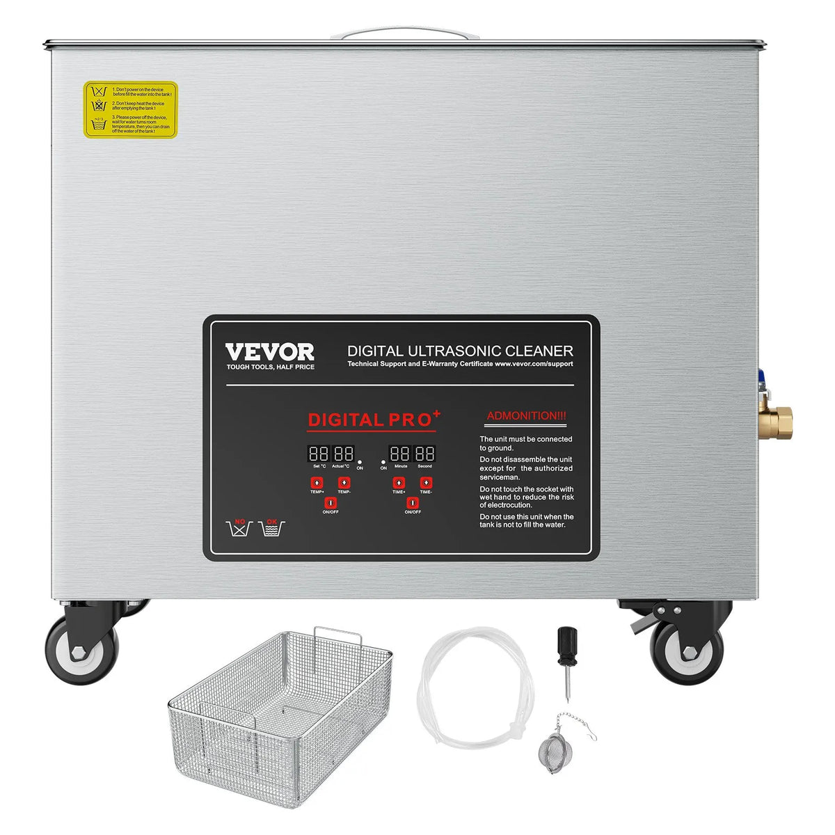 VEVOR Ultrasonic Cleaner 50 l, Professional Ultrasonic Cleaning Machine with Cleaning Basket and Digital Display, 840 W Stainless Steel Cleaning Equipment with Wheels for Industrial Parts and Carburettors