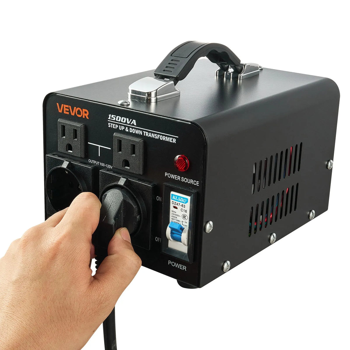VEVOR sprieguma pārveidotājs transformators 1500 VA ar 110 V uz 220 V un 220 V uz 110 V pārveidošanu, ar US un EU ligzdām, barošanas kabeli un automātisko drošinātāja aizsardzību - ZEMLETES.LV