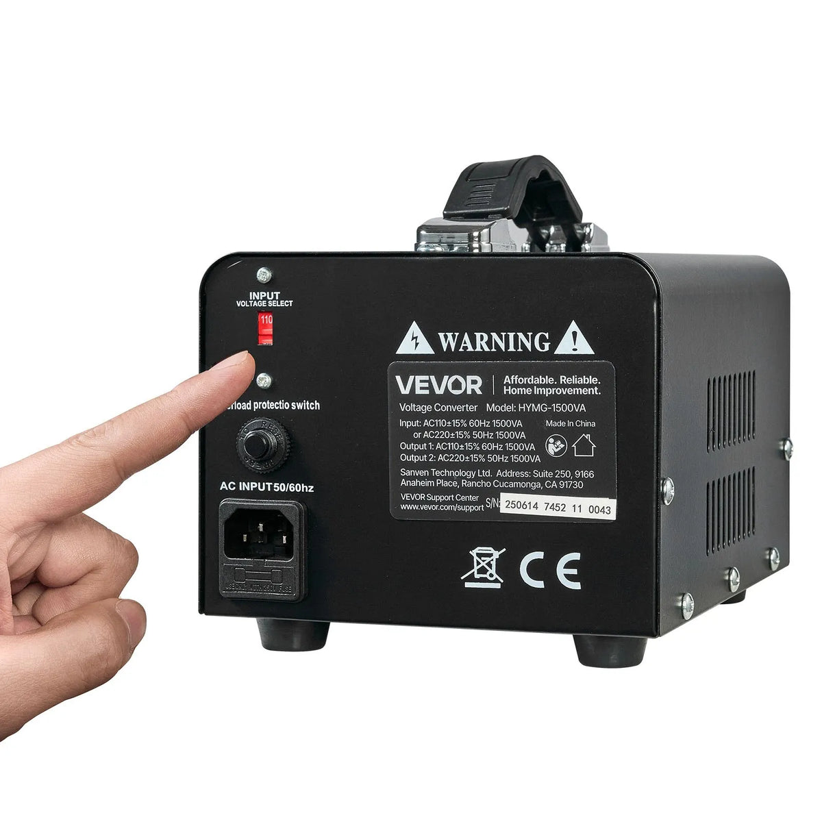 VEVOR sprieguma pārveidotājs transformators 1500 VA ar 110 V uz 220 V un 220 V uz 110 V pārveidošanu, ar US un EU ligzdām, barošanas kabeli un automātisko drošinātāja aizsardzību - ZEMLETES.LV