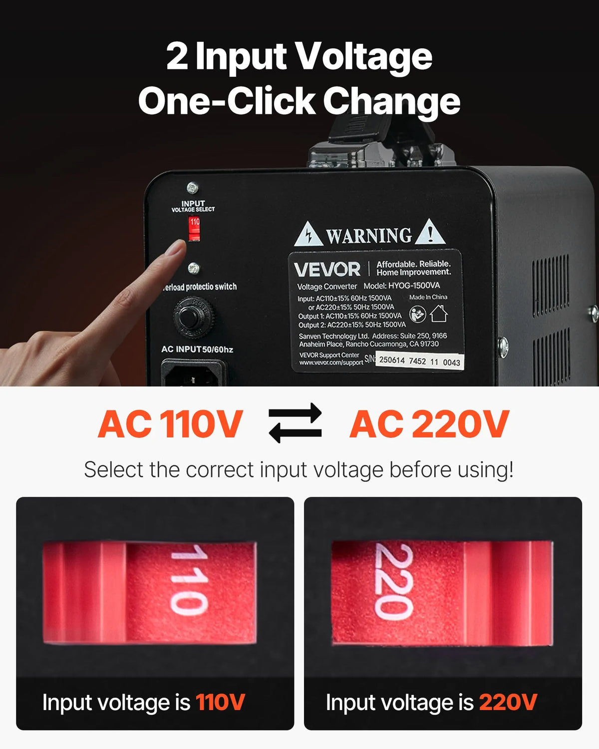 VEVOR sprieguma pārveidotājs transformators 1500 VA ar 110 V uz 220 V un 220 V uz 110 V pārveidošanu, ar US un EU ligzdām, barošanas kabeli un automātisko drošinātāja aizsardzību - ZEMLETES.LV