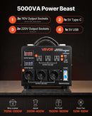 VEVOR sprieguma automātiskais pārveidotājs transformators 5000 VA ar 110 V uz 220 V un 220 V uz 110 V pārveidošanu, ar 3 US ligzdām, 3 EU ligzdām, LCD displeju un automātiskā drošinātāja aizsardzību - ZEMLETES.LV