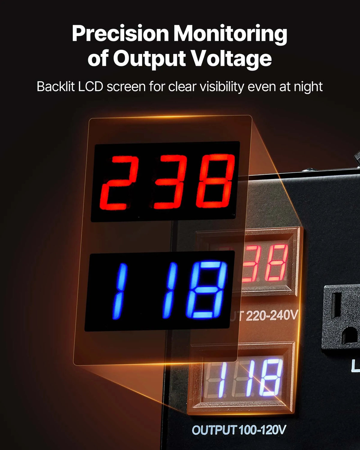 VEVOR sprieguma automātiskais pārveidotājs transformators 3000 VA ar 110 V uz 220 V un 220 V uz 110 V pārveidošanu, ar 3 US ligzdām, 3 EU ligzdām, LCD displeju un automātiskā drošinātāja aizsardzību - ZEMLETES.LV