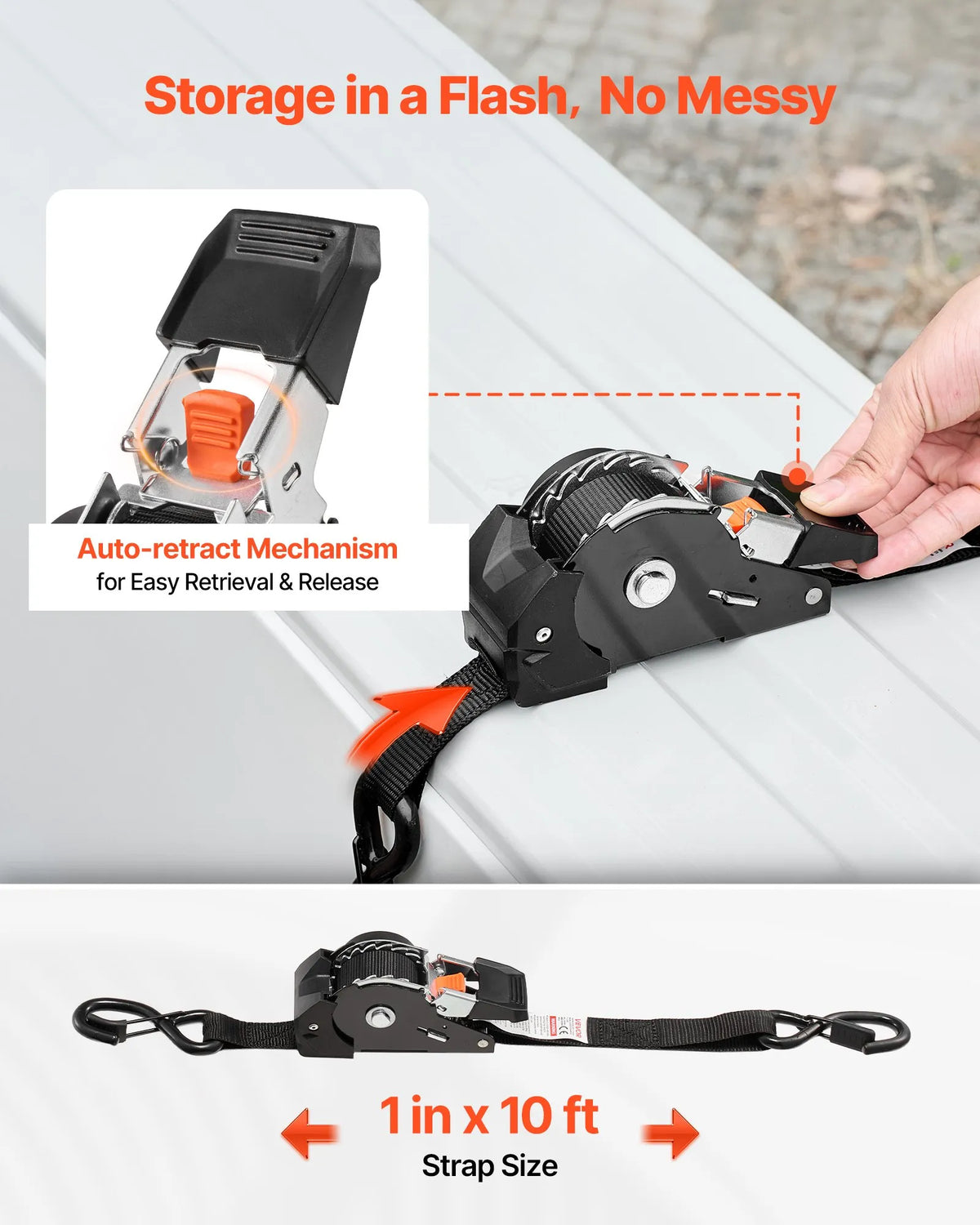 VEVOR Ratchet Tie-Down Straps 25.4 mm × 3 m with S-Hooks, Breaking Strength 544 kg, 4 Soft Loops, Cargo Securing for Transport, Trailers, Motorcycles, Kayaks and Car Roof, 4 Pack