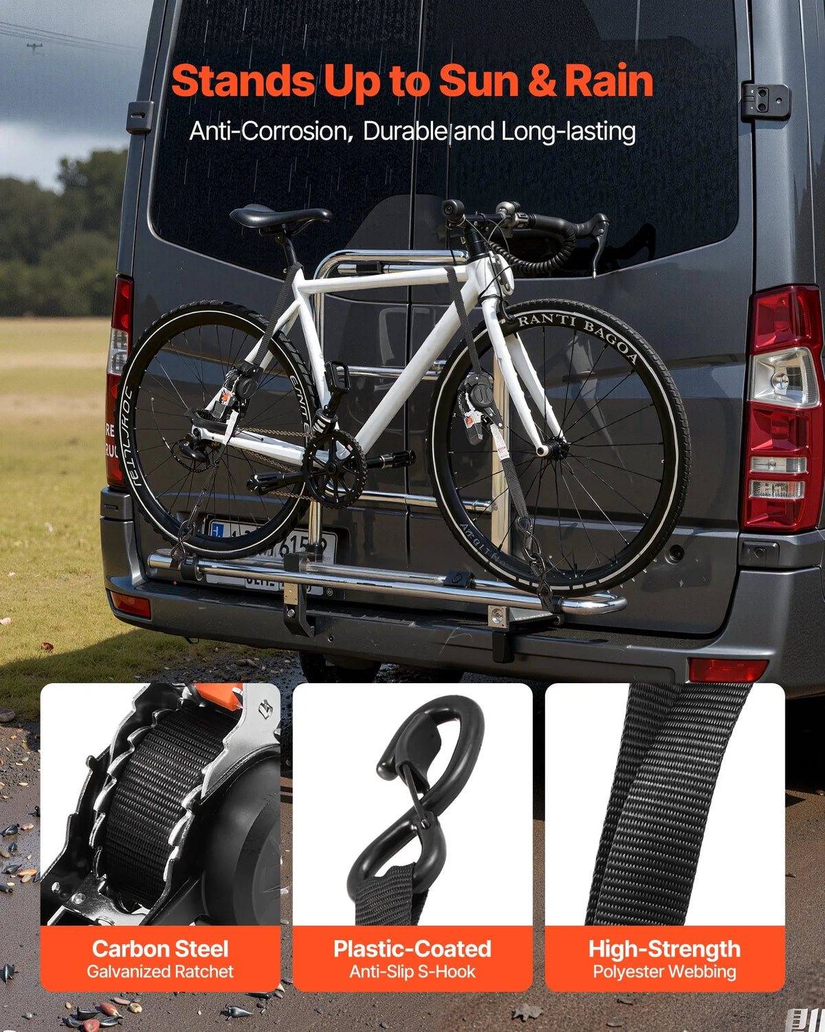 VEVOR Ratchet Tie-Down Straps 25.4 mm × 3 m with S-Hooks, Breaking Strength 544 kg, 4 Soft Loops, Cargo Securing for Transport, Trailers, Motorcycles, Kayaks and Car Roof, 4 Pack