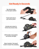 VEVOR ievelkamas sprūdrata stiprinājuma siksnas, 25,4 mm × 4,9 m, ar S veida āķiem, pārrāvuma izturība 700 kg, ar pārnēsāšanas somu, kravas nostiprināšanai pārvadāšanā, piekabēs, motocikliem, kajakiem un uz auto jumta, 4 gab. komplekts