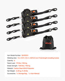 VEVOR ievelkamas sprūdrata stiprinājuma siksnas, 25,4 mm × 4,9 m, ar S veida āķiem, pārrāvuma izturība 700 kg, ar pārnēsāšanas somu, kravas nostiprināšanai pārvadāšanā, piekabēs, motocikliem, kajakiem un uz auto jumta, 4 gab. komplekts