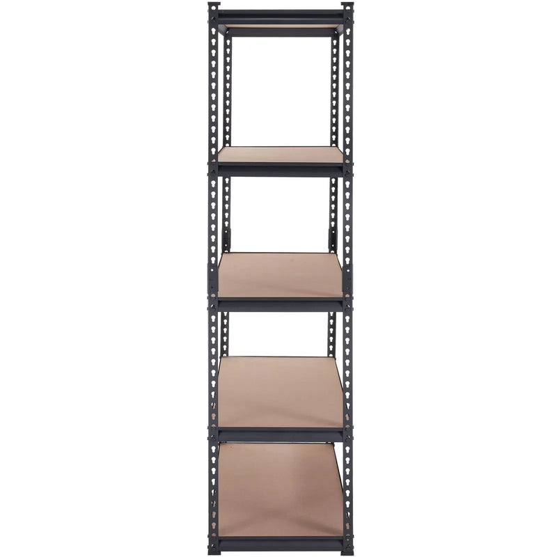 Uzglabāšanas plauktu sistēma, regulējama, 5 līmeņi, melna metāla konstrukcija ar režģa virsmu, 900 kg, 91 × 46 × 183 cm