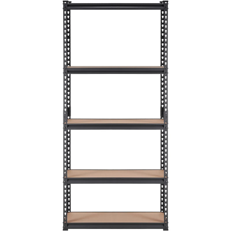 Uzglabāšanas plauktu sistēma, regulējama, 5 līmeņi, melna metāla konstrukcija ar režģa virsmu, 900 kg, 91 × 46 × 183 cm