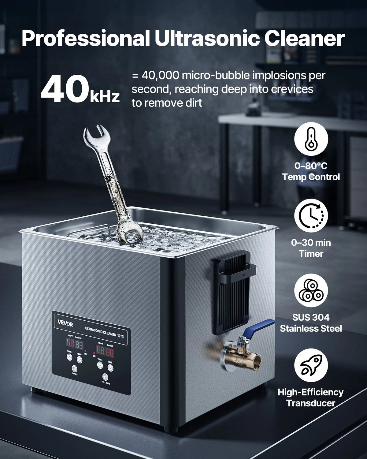 VEVOR 15 l Ultrasonic Cleaner, Professional Ultrasonic Cleaning Machine with Cleaning Basket and Digital Display, 240 W Stainless Steel 40 kHz Industrial Cleaner for Parts, Carburettors and Tools