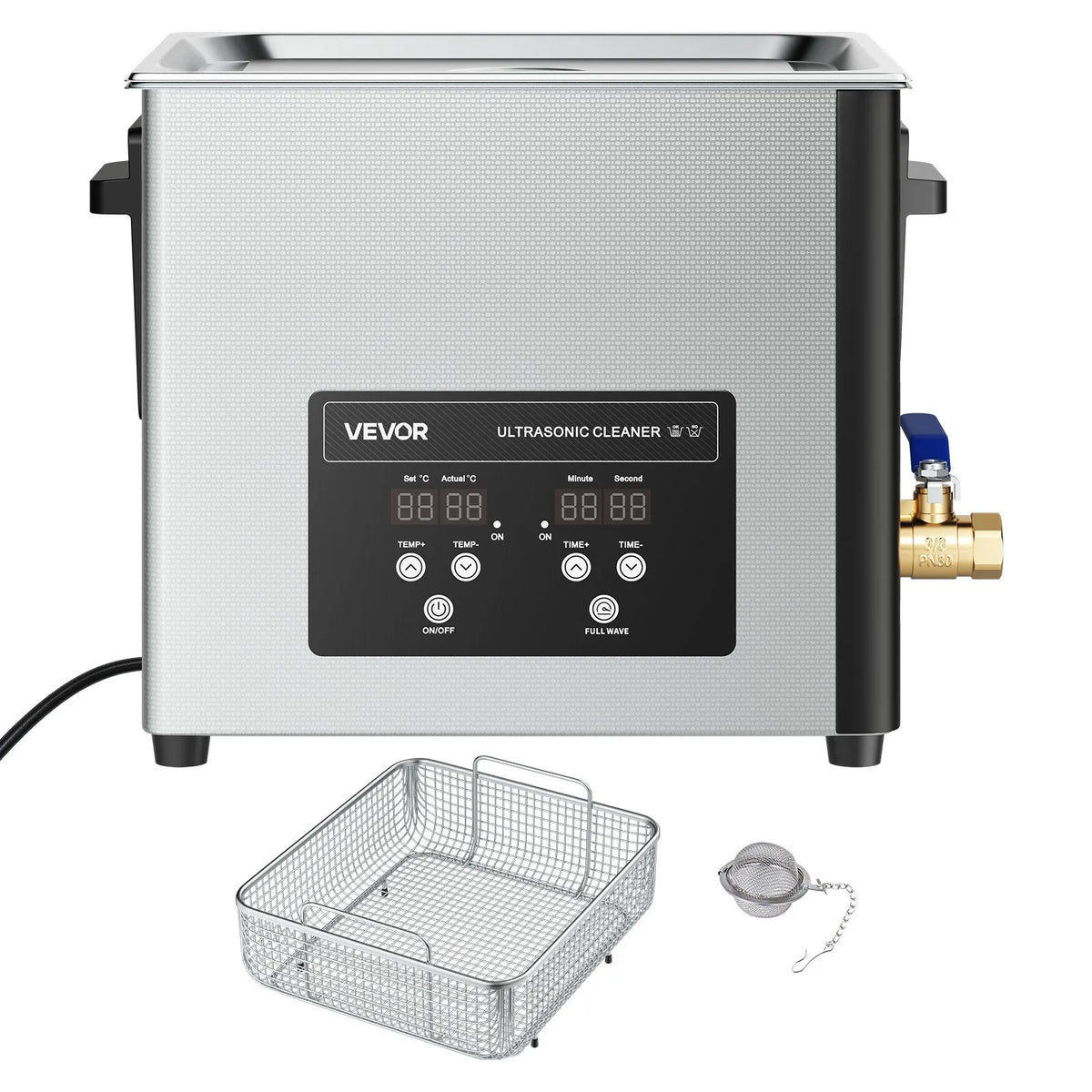 VEVOR 15 l Ultrasonic Cleaner, Professional Ultrasonic Cleaning Machine with Cleaning Basket and Digital Display, 240 W Stainless Steel 40 kHz Industrial Cleaner for Parts, Carburettors and Tools