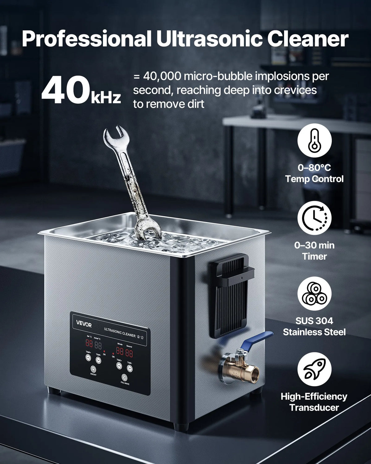 VEVOR 10 l Ultrasonic Cleaner, Professional Ultrasonic Cleaning Machine with Cleaning Basket and Digital Display, 180 W Stainless Steel 40 kHz Cleaning Equipment for Watches, Razors, Jewellery, Coins and Other Items